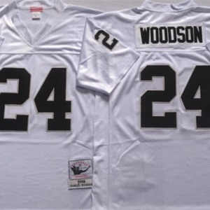 Men's Las Vegas Raiders #24 Charles Woodson White Throwback New Style Jersey