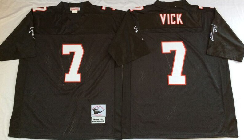 Men's Atlanta Falcons #7 Michael Vick Black Throwback Stitched Jersey
