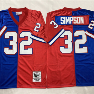 Men's Buffalo Bills #32 O.J. Simpson Blue/Red Split Throwback Jersey