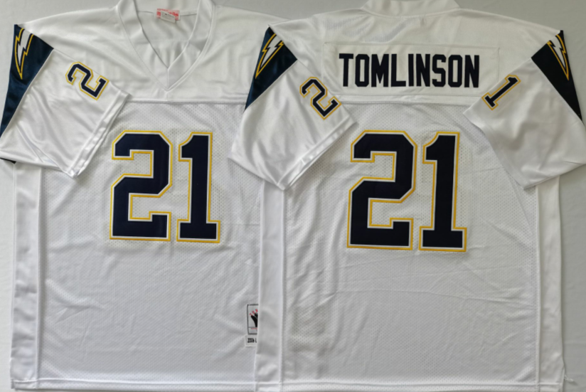 NFL San Diego Chargers Blue #21 Tomlinson White Throwback Jersey