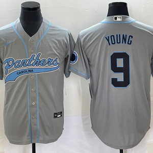 Men's Carolina Panthers #9 Bryce Young Grey With Patch Stitched BaseballJersey