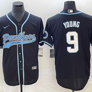 Men's Carolina Panthers #9 Bryce Young Black With Patch Stitched BaseballJersey