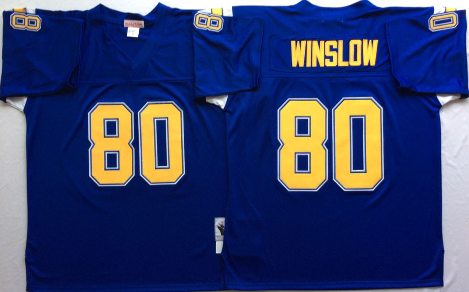 NFL San Diego Chargers Blue #80 Winslow Dark Blue Throwback Jersey