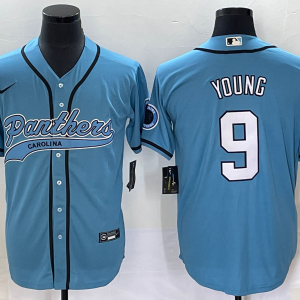 Men's Carolina Panthers #9 Bryce Young Blue With Patch Stitched BaseballJersey