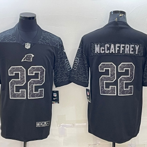 Men's Carolina Panthers #22 Christian McCaffrey Black Reflective Limited Jersey
