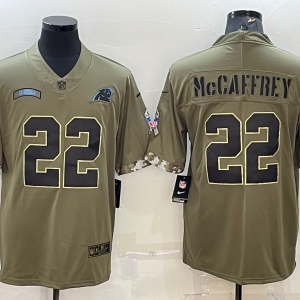 Men's Carolina Panthers #22 Christian McCaffrey 2022 Olive Salute To Service Limited Jersey