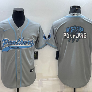 Men's Carolina Panthers Grey Team Big Logo With Patch Baseball Nike Jersey