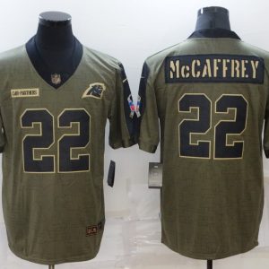 Men's Carolina Panthers #22 Christian McCaffrey 2021 Olive Salute To Service Limited Jersey