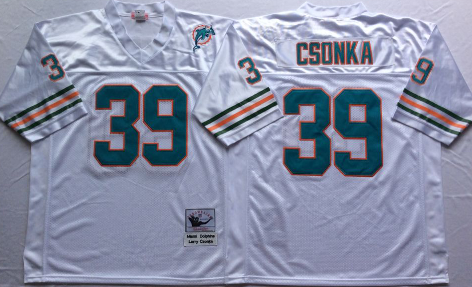 Miami Dolphins #39 Larry Csonka White Throwback Stitched Jerseys
