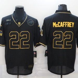 Men's Carolina Panthers #22 Christian McCaffrey 2020 Black/Gold Salute To Service Limited Jersey