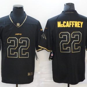 Men's Carolina Panthers #22 Christian McCaffrey Black Black/Gold Salute To Service Limited Jersey