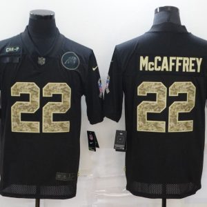 Men's Carolina Panthers #22 Christian McCaffrey Black Camo Salute To Service Limited Jersey
