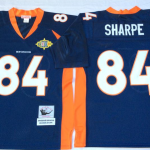 NFL Denver Broncos #84 Shannon Sharpe Navy Blue Super Bowl XXXII Patch Throwback NFL Jersey