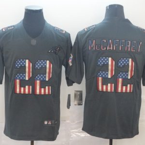 Men's Carolina Panthers #22 Christian McCaffrey Grey 2019 Salute To Service USA Flag Limited Jersey