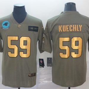 Men's Carolina Panthers #59 Luke Kuechly 2019 Olive/Gold Salute To Service Limited Jersey