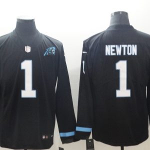 Men's Carolina Panthers #1 Newton Teams Nike Therma Long Sleeve Jersey