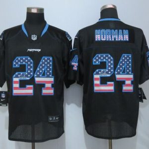 New Nike Carolina Panthers 24 Norman USA Flag Fashion Black Elite Jerseys