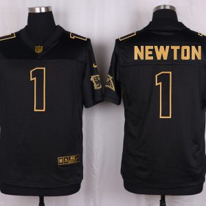 Mens Carolina Panthers #1 Cam Newton Pro Line Black Gold Collection Jersey