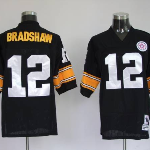 Terry Bradshaw Jersey: Reebook 1975 throwback #12 Pittsburgh Steelers Jersey in Black