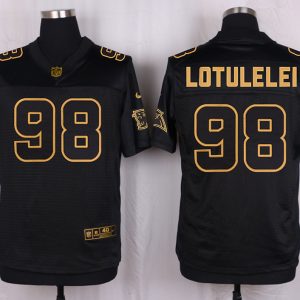 Mens Carolina Panthers #98 Lotulelei Pro Line Black Gold Collection Jersey