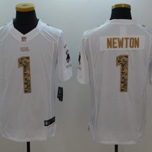 Nike Carolina Panthers #1 Newton White Saulte to Service Jersey