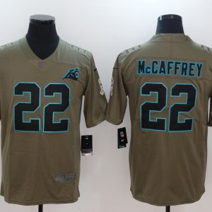 Mens Carolina Panthers #22 McCaffrey Olive Salute to Service Limited Jersey