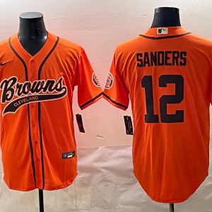 Men's Cleveland Browns #12 Shedeur Sanders Orange Stitched Baseball Jersey
