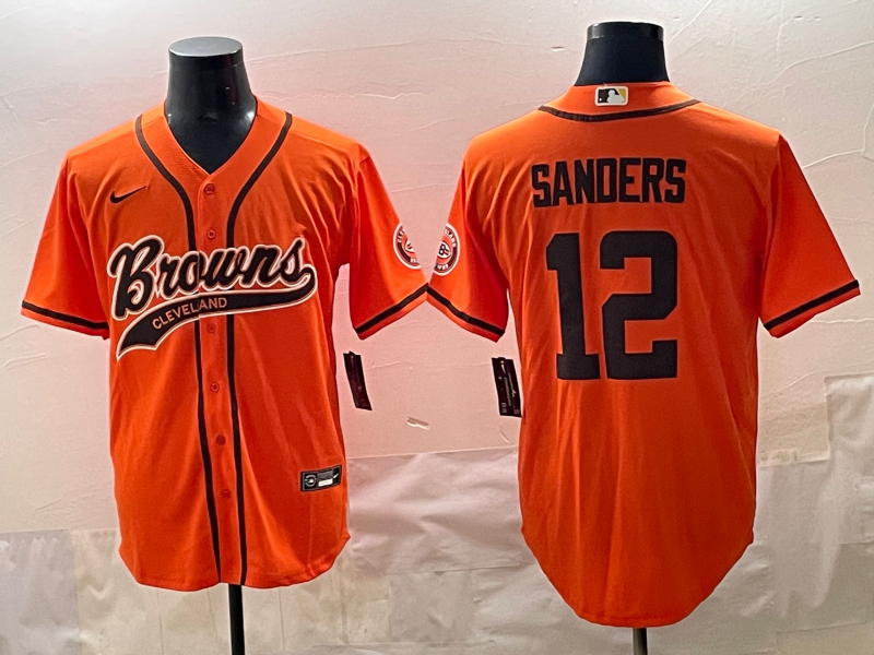 Men's Cleveland Browns #12 Shedeur Sanders Orange Stitched Baseball Jersey