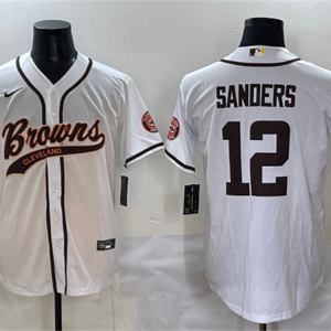 Men's Cleveland Browns #12 Shedeur Sanders White Stitched Baseball Jersey