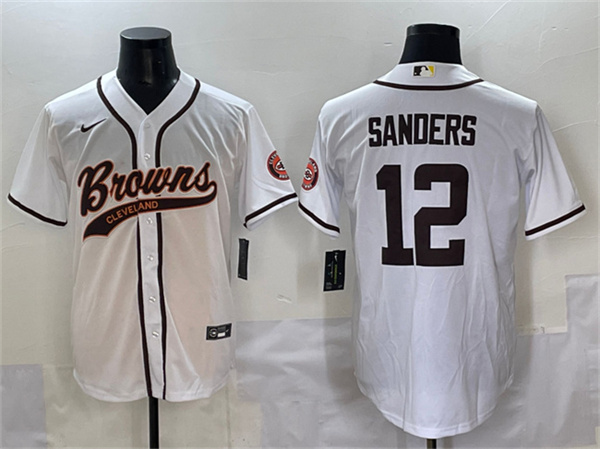 Men's Cleveland Browns #12 Shedeur Sanders White Stitched Baseball Jersey