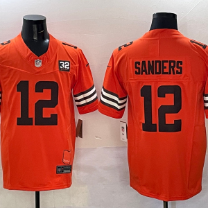 Men's Cleveland Browns #12 Shedeur Sanders Orange 2025 Draft F.U.S.E. With Jim Brown Limited Jersey