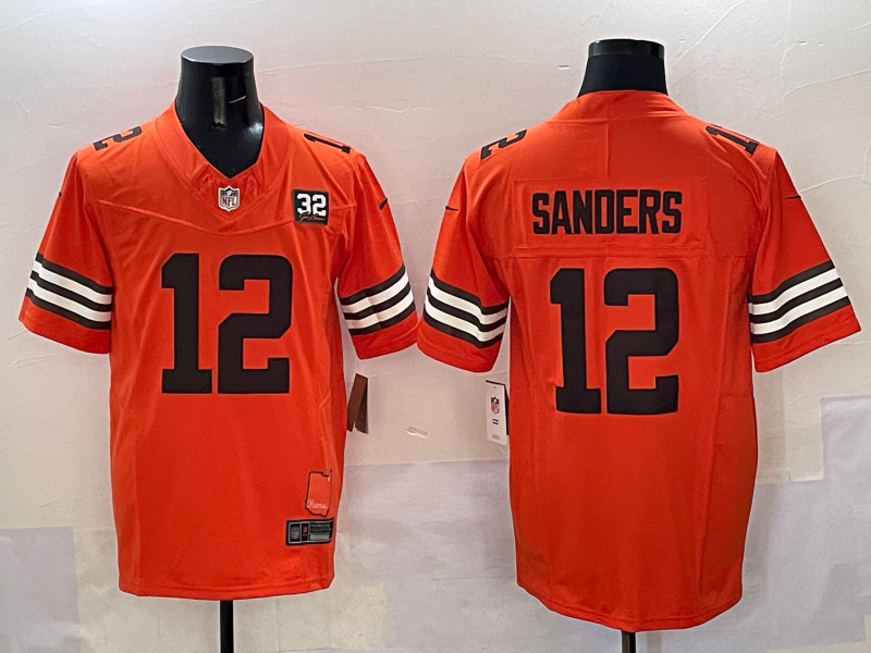 Men's Cleveland Browns #12 Shedeur Sanders Orange 2025 Draft F.U.S.E. With Jim Brown Limited Jersey