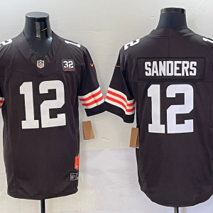 Men's Cleveland Browns #12 Shedeur Sanders Brown 2025 Draft F.U.S.E. With Jim Brown Limited Jersey