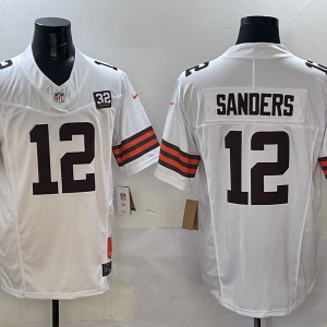 Men's Cleveland Browns #12 Shedeur Sanders White 2025 Draft F.U.S.E. With Jim Brown Limited Jersey