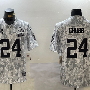 Men's Cleveland Browns #24 Nick Chubb Arctic Camo 2024 F.U.S.E. Salute to Service Jersey