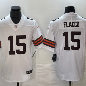 Men's Cleveland Browns #15 Joe Flacco White Vapor Limited Football Stitched