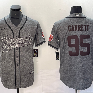 Men's Cleveland Browns #95 Myles Garrett Gray With Patch Cool Base Stitched Baseball Jersey