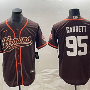 Men's Cleveland Browns #95 Myles Garrett Brown With Patch Cool Base Stitched Baseball Jersey