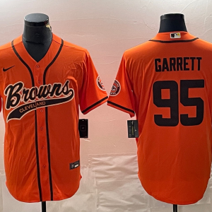 Men's Cleveland Browns #95 Myles Garrett Orange With Patch Cool Base Stitched Baseball Jersey