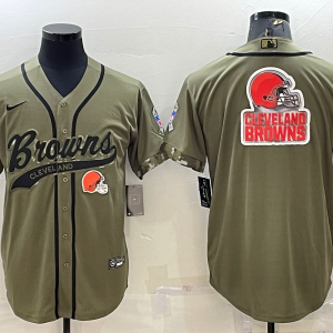 Men's Cleveland Browns 2022 Olive Salute To Service Team Big Logo With Patch Baseball Nike Jersey