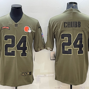 Men's Cleveland Browns #24 Nick Chubb 2022 Olive Salute To Service Limited Jersey