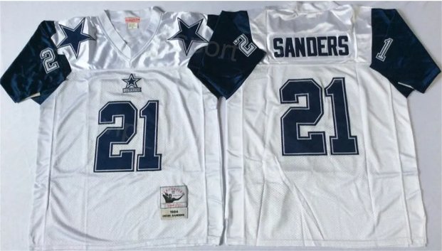 NFL Dallas Cowboys #21 Sanders White Throwback Jersey