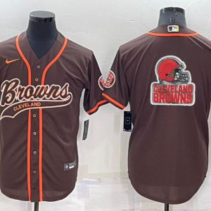 Men's Cleveland Browns Brown Team Big Logo With Patch Baseball Nike Jersey