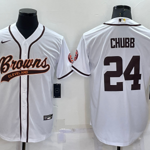 Men's Cleveland Browns #24 Nick Chubb White Baseball Nike Jersey