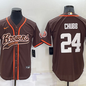 Men's Cleveland Browns #24 Nick Chubb Blue Baseball Nike Jersey