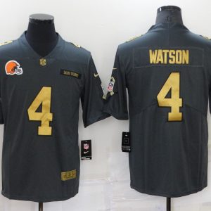 Men's Cleveland Browns #4 Deshaun Watson Grey/Gold Salute To Service Limited Jersey
