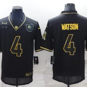 Men's Cleveland Browns #4 Deshaun Watson Black/Gold Salute To Service Limited Jersey