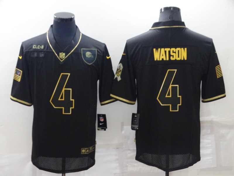 Men's Cleveland Browns #4 Deshaun Watson Black/Gold Salute To Service Limited Jersey