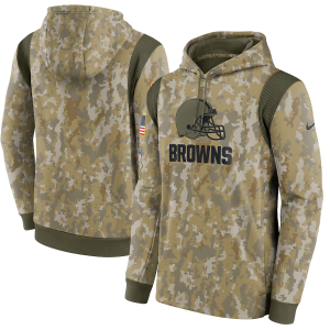 Men's Cleveland Browns Camo 2021 Salute To Service Therma Performance Pullover Hoodie