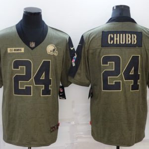 Men's Cleveland Browns #24 Nick Chubb 2021 Olive Salute To Service Limited Jersey